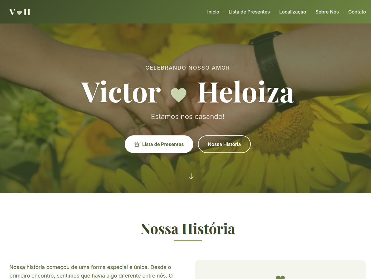 Página inicial do site de casamento Victor & Heloiza